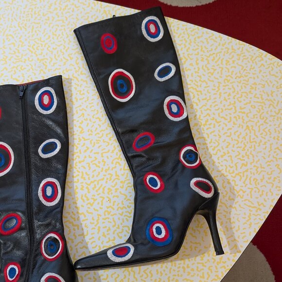 Shelly's of London Mod Dot Embroidered Leather Women's Knee High Boots Size 38 - Picture 13 of 13
